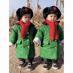 Traditional Chinese Children's Overcoat Middle Length Thickened Cotton Jacket Baby Kids Boys Girls Vintage Classic Warm Coat