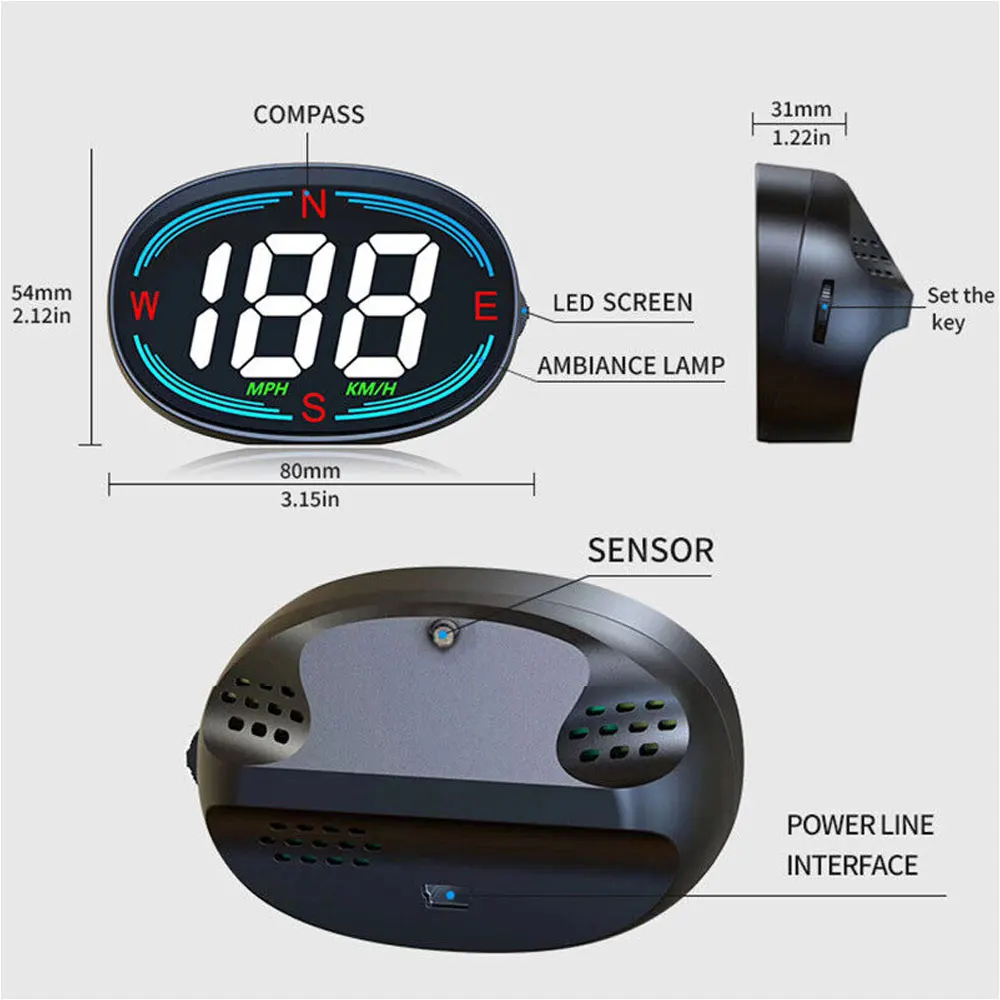   ڵ HUD GPS Tacho  ÷ ħ MPH KMH  B OBD2 ڵ ׼, ǰ