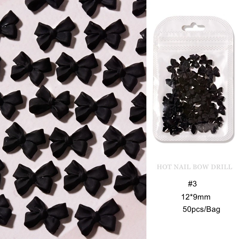 50pcs Black White 3D Bowknot Ribbon Bow-tie Resin Nail Art Jewelry Nail Ornament DIY Classic Fairyism Nail Parts Accessories 6