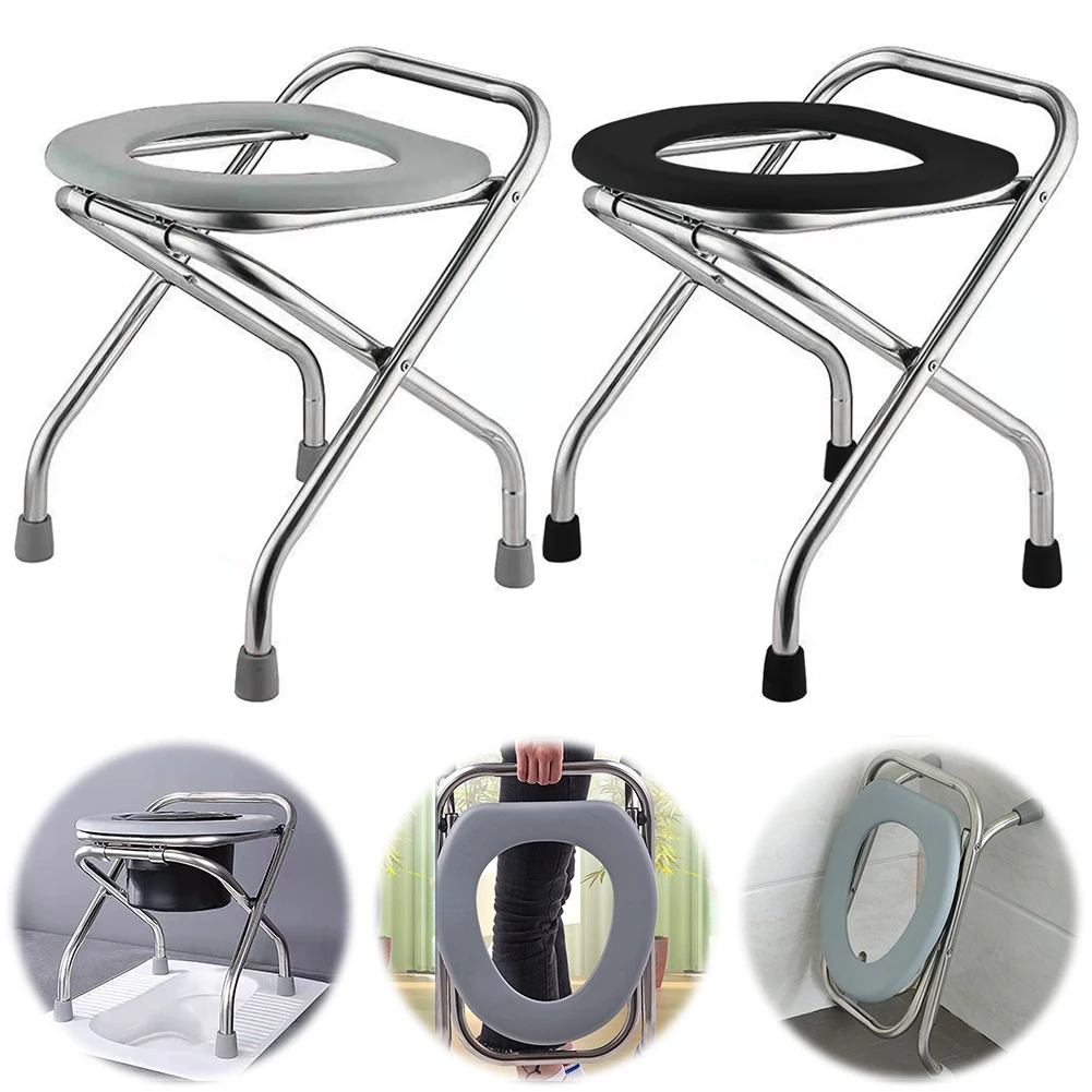 Portable Camping Toilet Foldable Folding Toilet Stainless Steel Elderly Toilet Stool Pregnant Woman Toilet Stool for Camping/Car 4