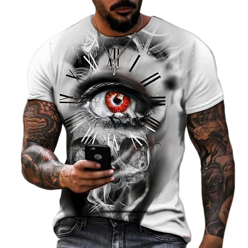 

Merek Pria Musim Panas Lengan Pendek Retro Abu-abu Pointer 3d Percetakan Pria T-shirt Mode Keren Streetwear Ukuran 5XL Ukuran