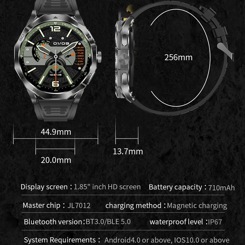 DA03 Smart Watch Men 1.85 Inch HD Bluetooth Call AI Voice Heart Monitor Sports Fitness Tracker 710mAh Outdoor Smartwatch 6