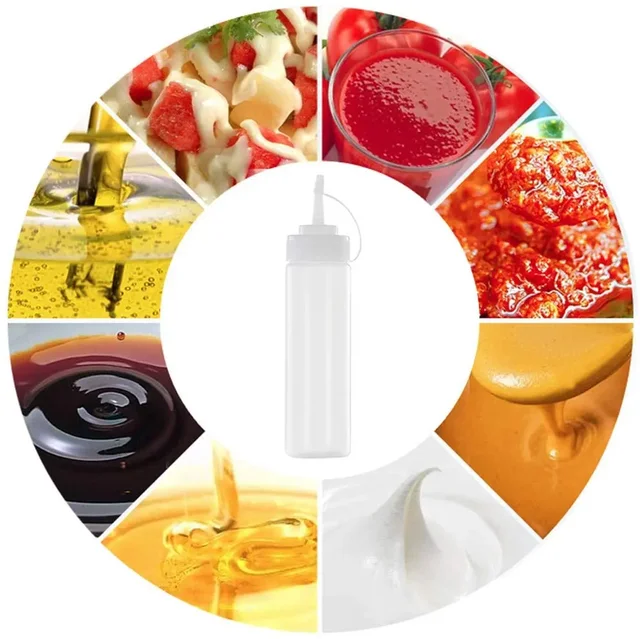4pcs 8/12/16/24 oz Plastic Squeeze Squirt Condiment Squeeze Bottle with Twist On Cap Lids for Ketchup BBQ Sauces Paint Olive Oil 6