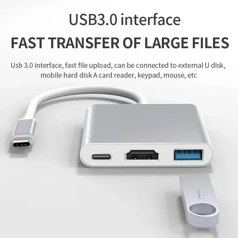 3 In 1 Usb Hub USB C to HDMI-compatible Splitter USB HUB Type-c to HDTV USB 3.0 Docking Station For Laptops PC Macbook Converter