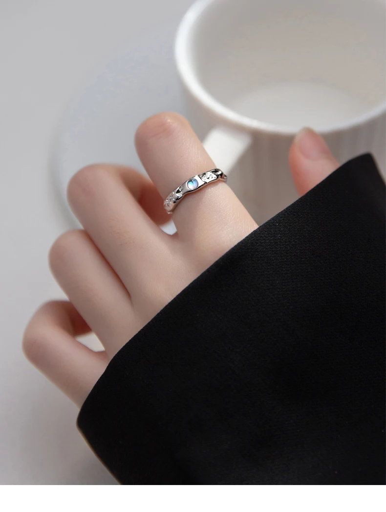 Modian Real 925 Sterling Silver Irregular Exquisite Adjustable Ring Moonstone Opening Rings for Women Birthday Jewelry Gift Modian Real 925 Sterling Silver Irregular Exquisite Adjustable Ring Moonstone Opening Rings for Women Birthday Jewelry Gift