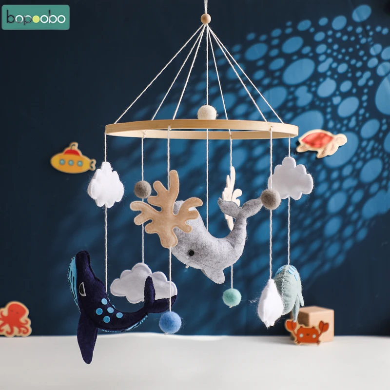 

Baby Marine Animal Felt Bed Bell Rattle Set Newborn Bed Bell for Baby Crib Bed Wood Mobile Carousel Cot Musical Toy Gift