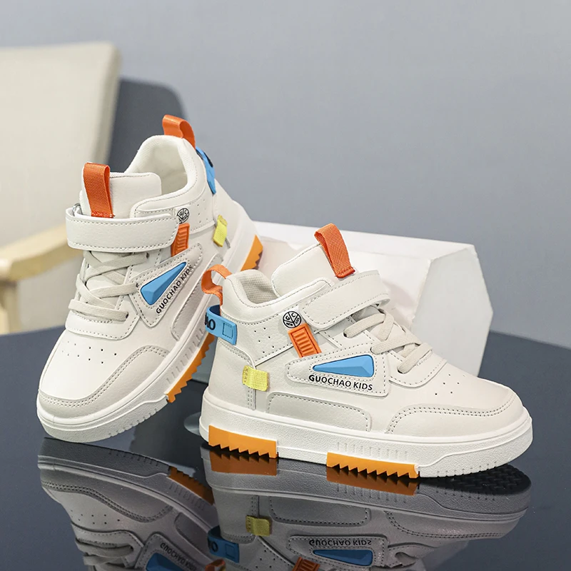 Brand Kids Sneakers Casual Shoes Boys High Top Leather Waterproof Board Shoes Children Non-slip Sports Walking Size 28-38