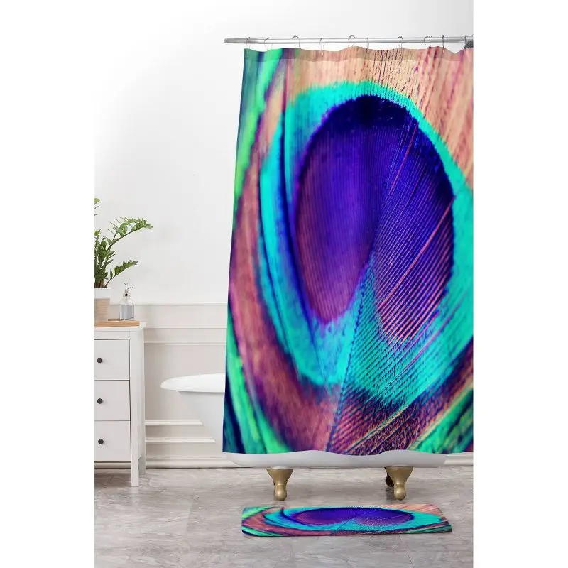 

Rich Plum and Teal Pretty Peacock Feather Design Shower Curtain