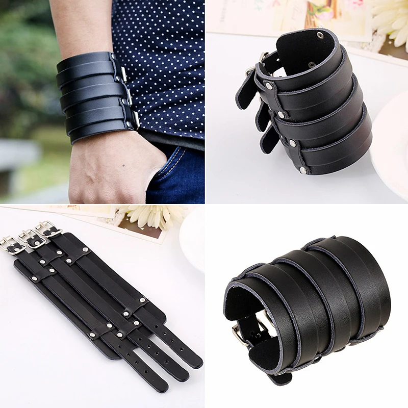 Lot De 2 Bracelets Punk En Cuir Noir à Clous - Style Gothique Rock Pour Concert, Fête, Cosplay - Taille Réglable