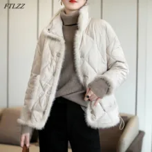 FTLZZ giacca invernale per capelli in visone con impunture Vintage donna piumino d'anatra bianco cappotto caldo sciolto leggero piuma Parker capispalla tinta unita