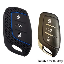 Silicone Fob Key Cover Case with 3 Buttons (Blue Line)