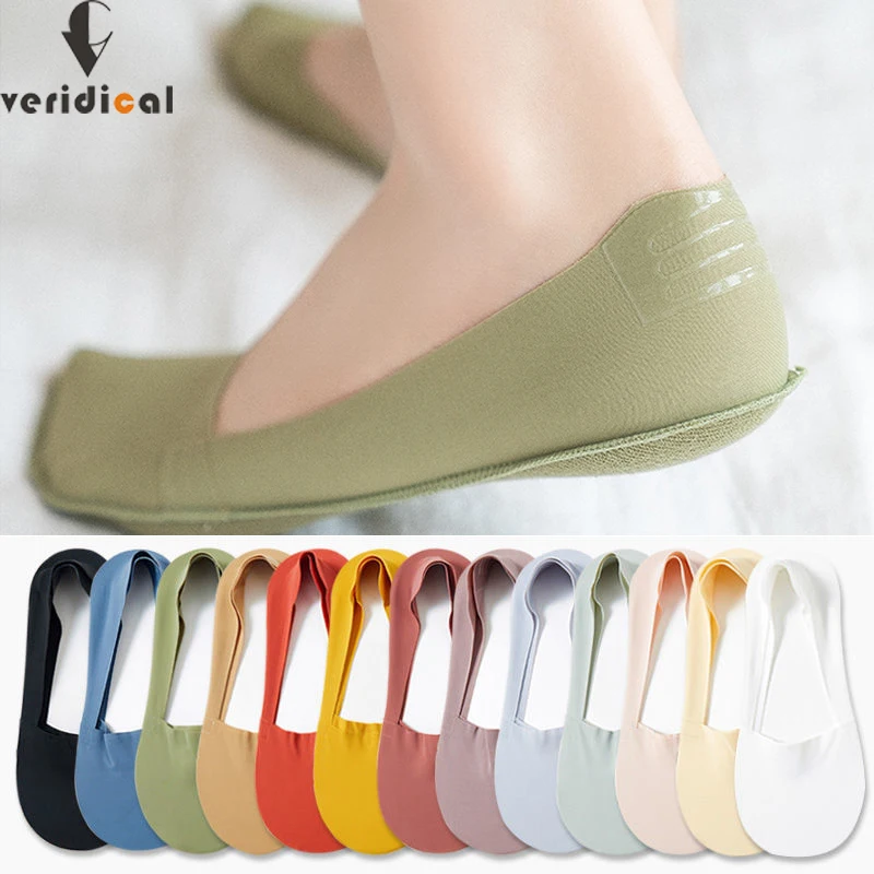 

5 Pairs No Show Socks Summer Woman Cotton Bottom Shallow Mouth Won't Fall Thin Non-Slip Breathable Deodorant Invisible Socks