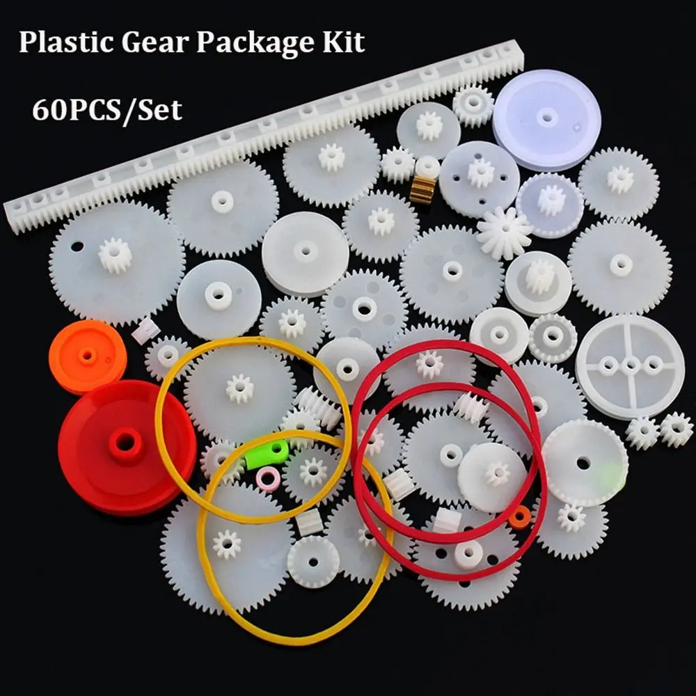 60PCS/Set New  Motor Car Robot Various Gear Plastic Gears Axle Belt Bushings Package Kit DIY Gear Assortment