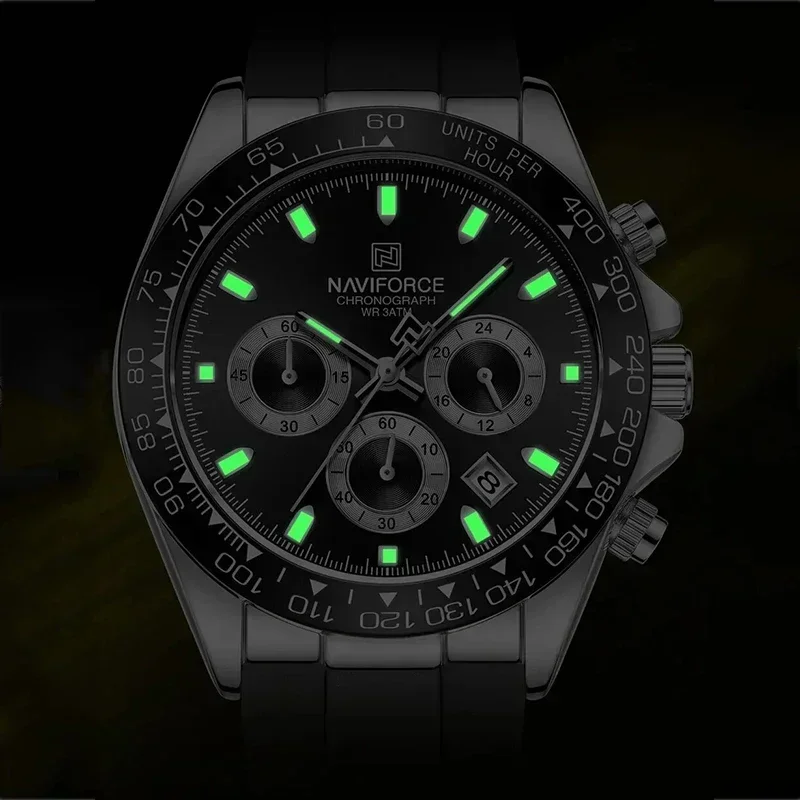 NAVIFORCE Luxury Multi-Functional Chronograph Sport Watch with Silicone Band and Luminous Features