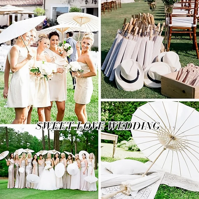 60/84cm Wedding paper umbrellas Wooden handle White DIY Chinese Paper umbrella For Baby Shower Party Wedding Photography Props