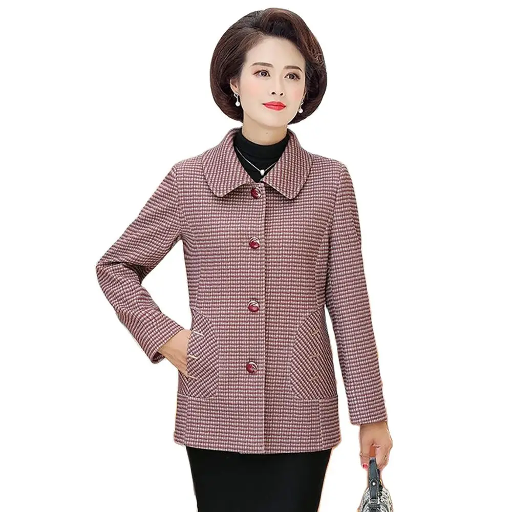 

2024 Spring And Autumn New Plaid Casual Coat Lady Middle-aged Mother Temperament Fashion Loose Slim Large Size Windbreaker Woman