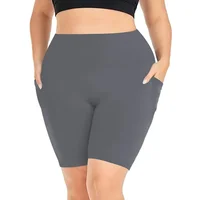 Women's High-Waisted Yoga Shorts Plus Size Workout Leggings with Dual Pockets Stretch European Style Activewear for Gym & Casual - Image 4