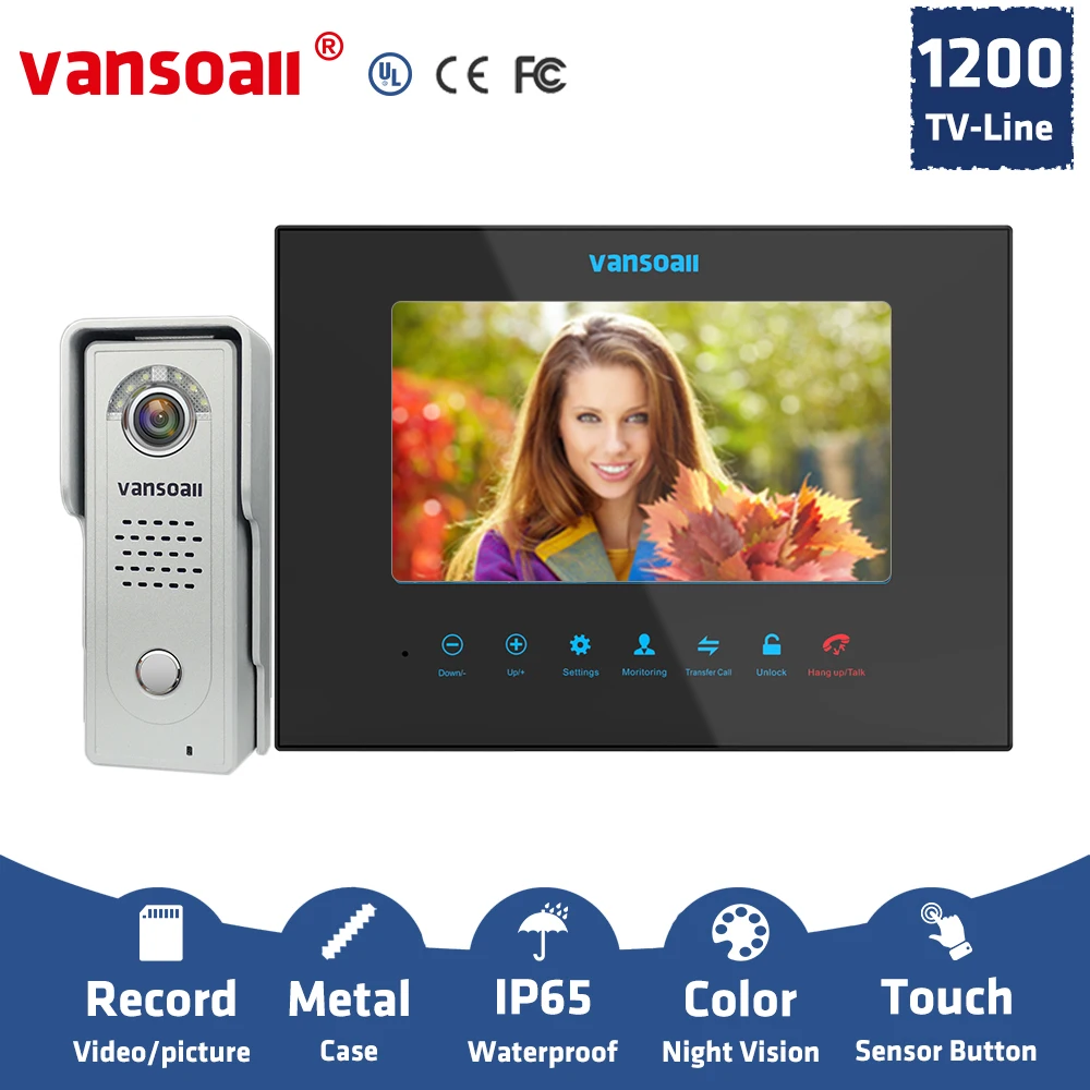 

Vansoall Video Door Phone Intercom System Metal Doorbell 1200TVL camera kit,Support TF Card for Record Multi-language OSD