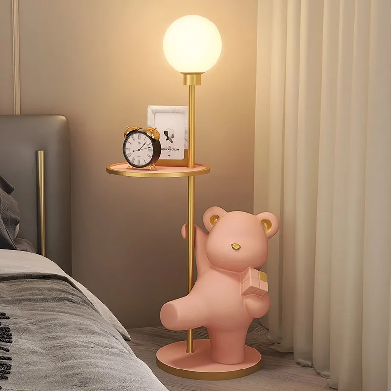

Nordic luxury living room large bear floor lamp shelf bedroom bedside table lamp integrated children's room vertical table lamp