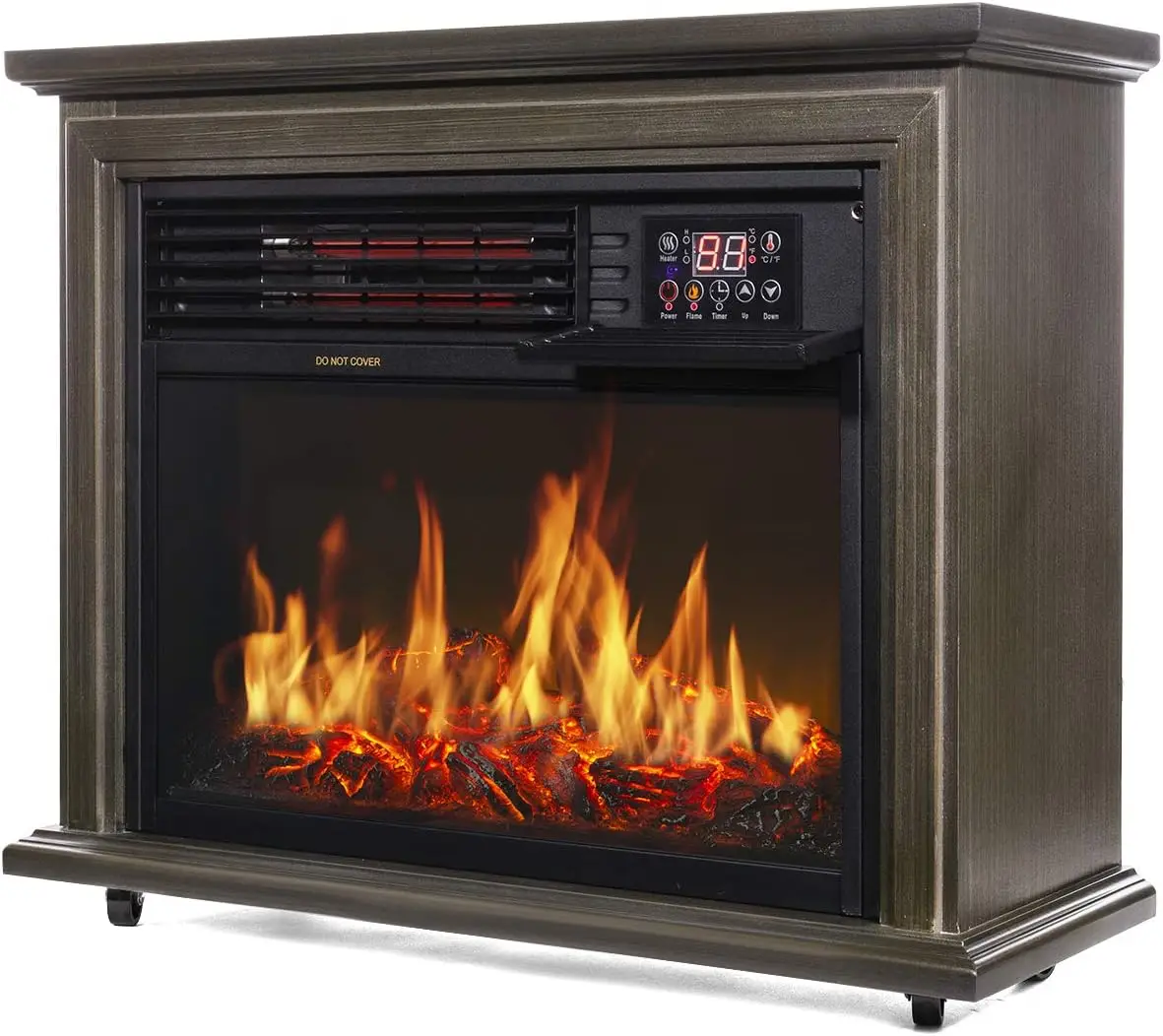 1500W Infrared Quartz Electric Fireplace Heater Freestanding Timer with Remote Controller Wheel