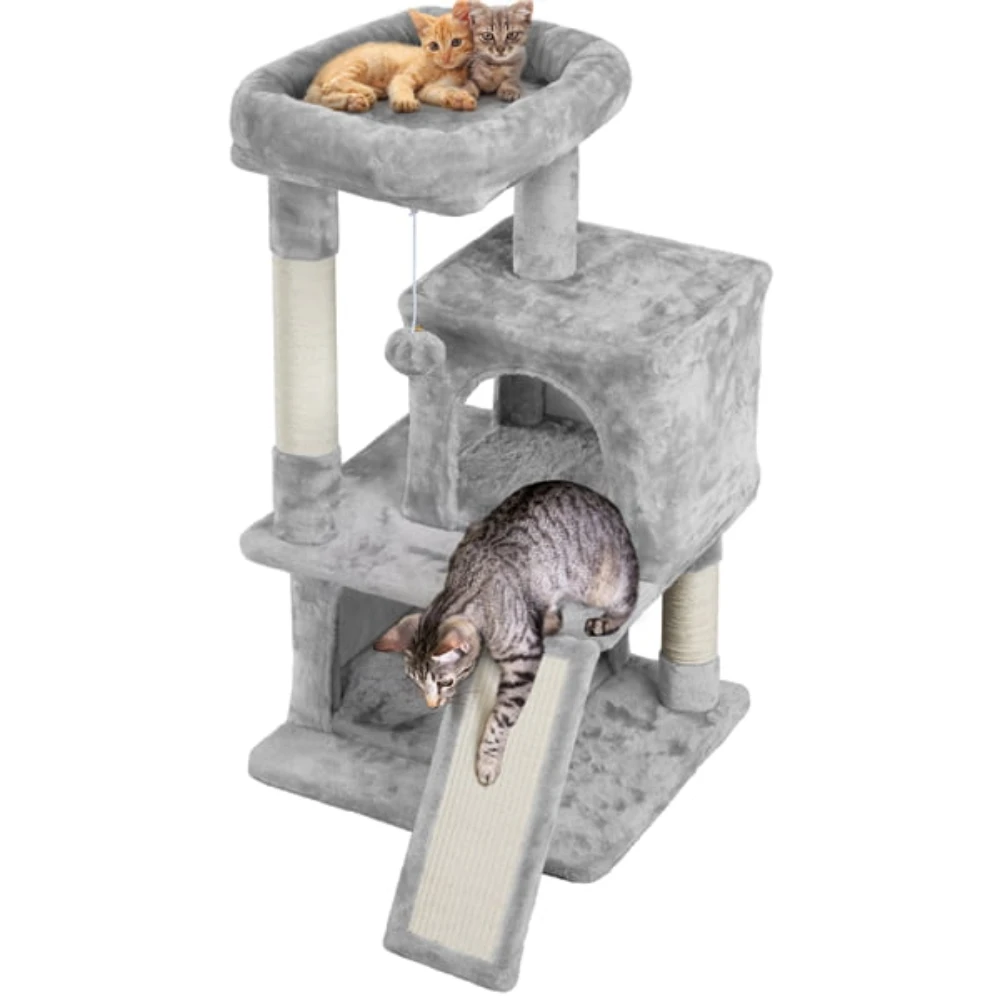 

Cat Tree with Condo and Scratching Post Tower, Light Gray Focv test Focv test