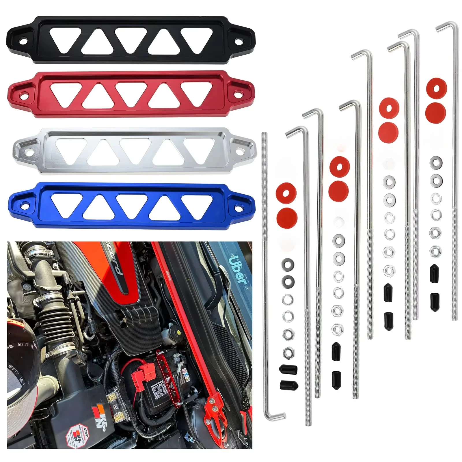 Universal Aluminum Alloy Car 5-Holes Triangle Battery Tray Holder Lock Accessories Tie Down Mount Bracket Kit 10in J Bolts