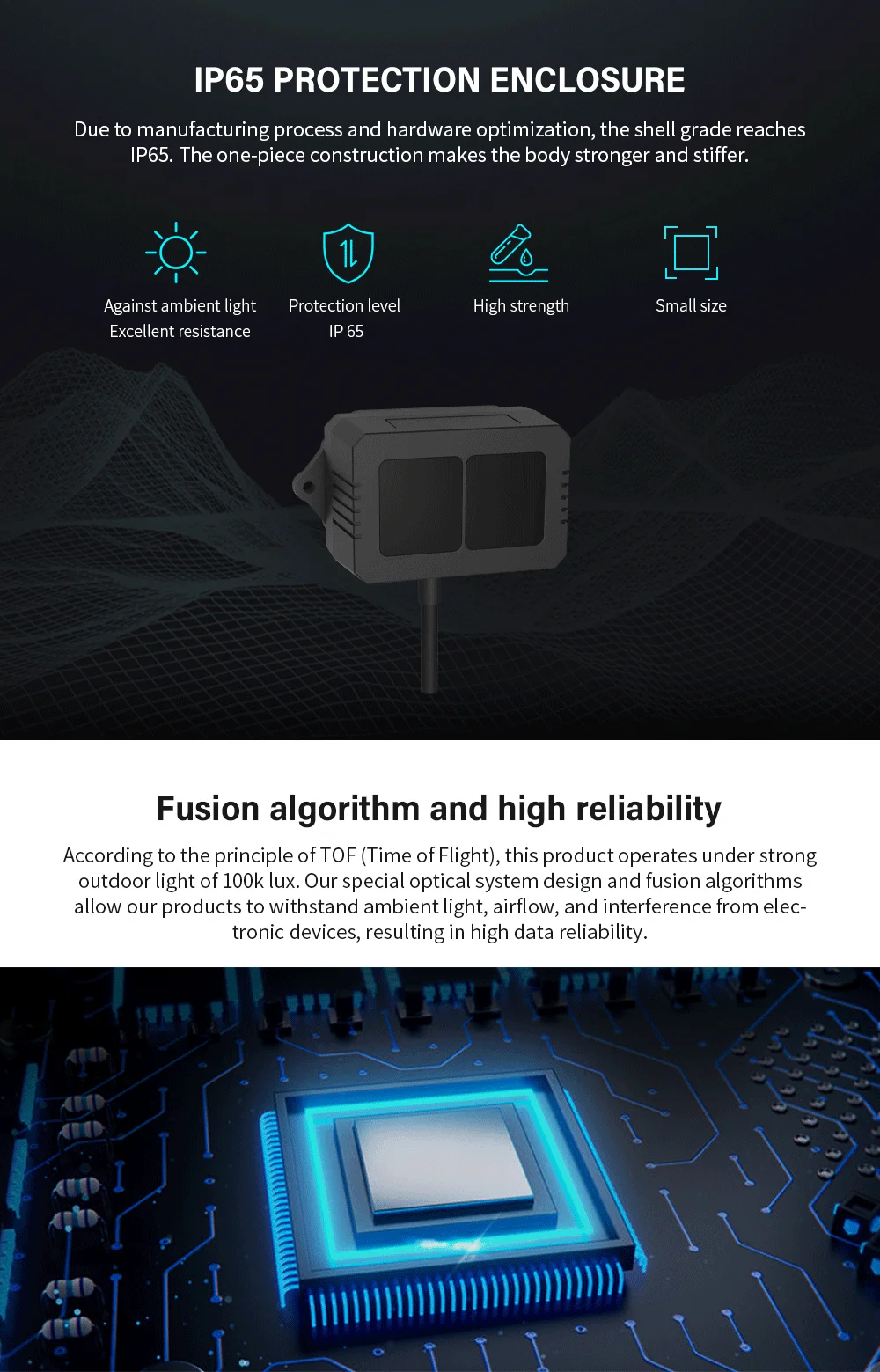 Benewake TF02-i 40M IP65 Protected LiDAR Mid-Range Distance Sensor Module 1000Hz