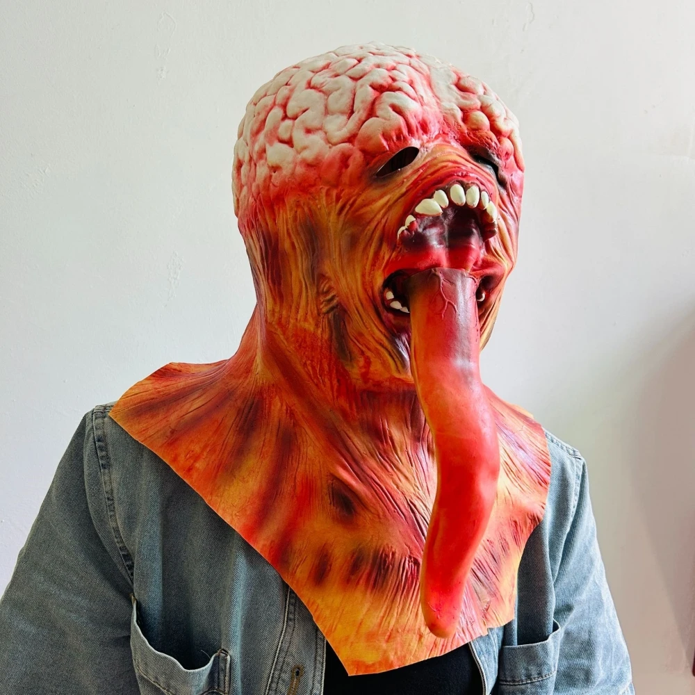 Licker Mask Cosplay Horror Movie Resident Evil Monster Latex Helmet Full Face Headwear Halloween Masquerade Party Costume Prop