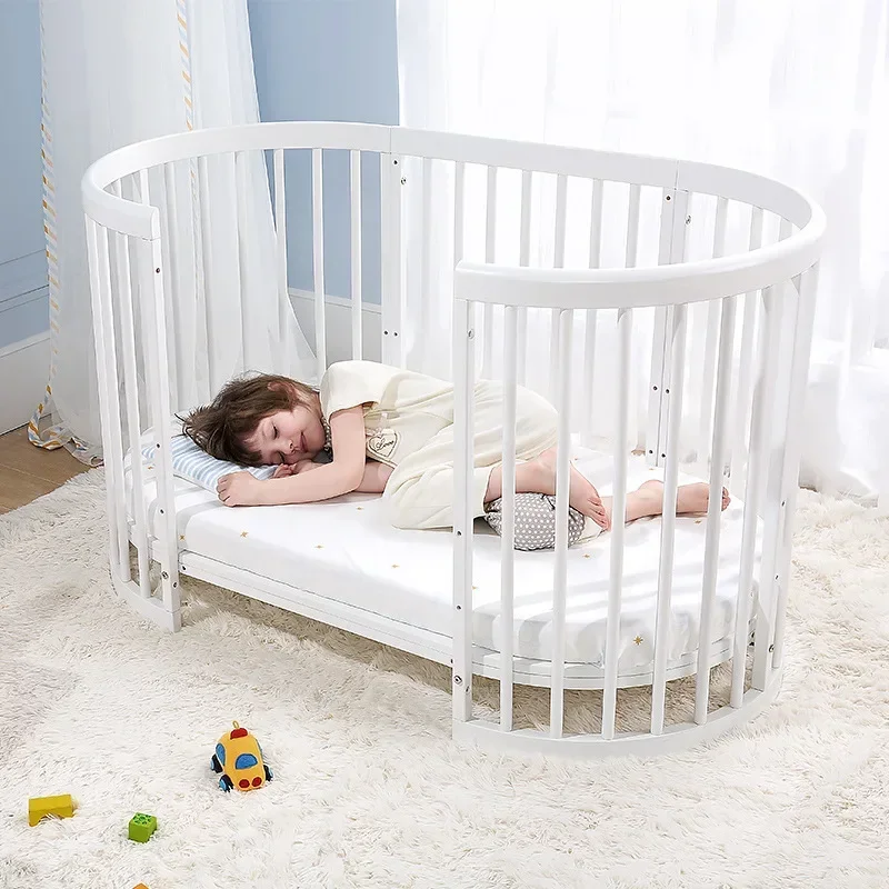 Oval Multifunctional Pine Baby Crib 4