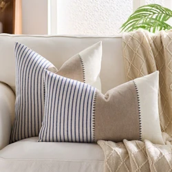 Farmhouse Boho Stripe Cotton Patchwork Throw Pillow Covers - 1PC 45x45cm (Blue)