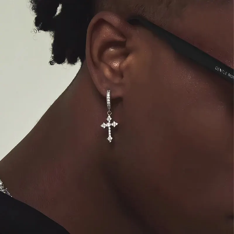 Classic Cross Point-Drill Crystal Replaceable Earrings Women Men Hiphop Party Jewelry Gifts