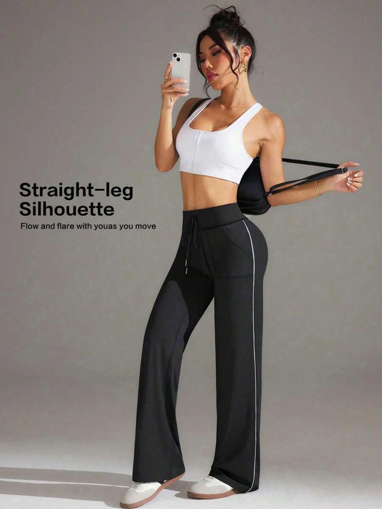 High Waist Straight Leg Casual Wide Leg Pants Side Stripe Sports Loose Slimming Yoga Trousers European Style