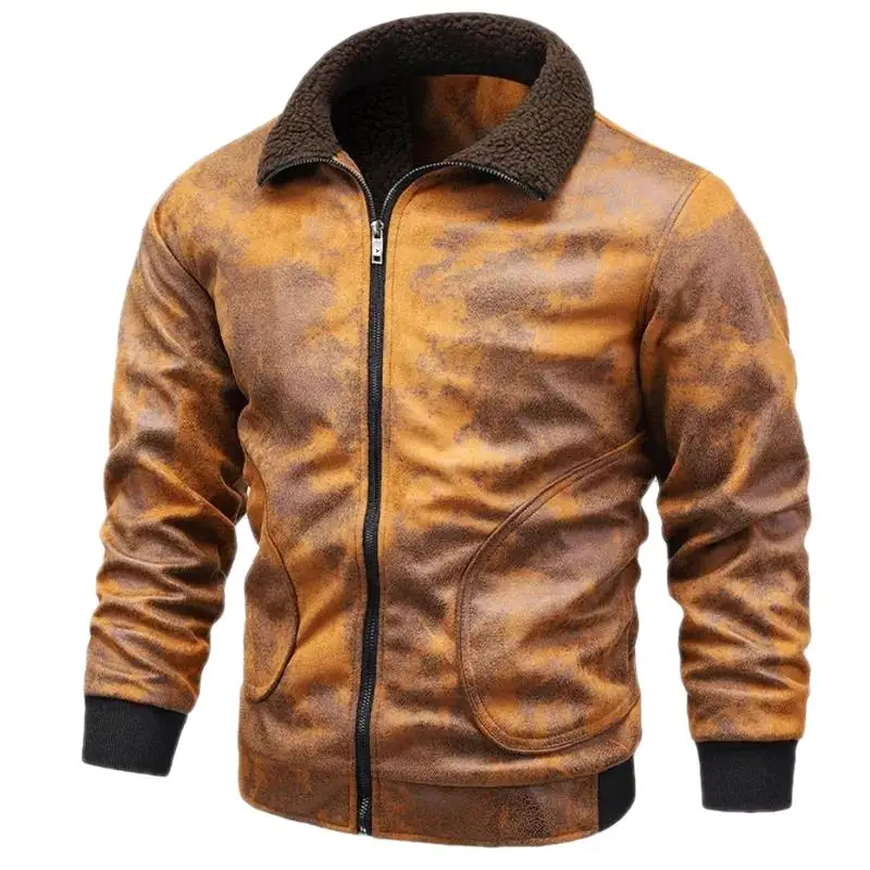 

Men's New Products Handsome Biker Leather Jacket Bomber Coat Winter Fleece Coat Motorcycle Jacket Style Leather Coat