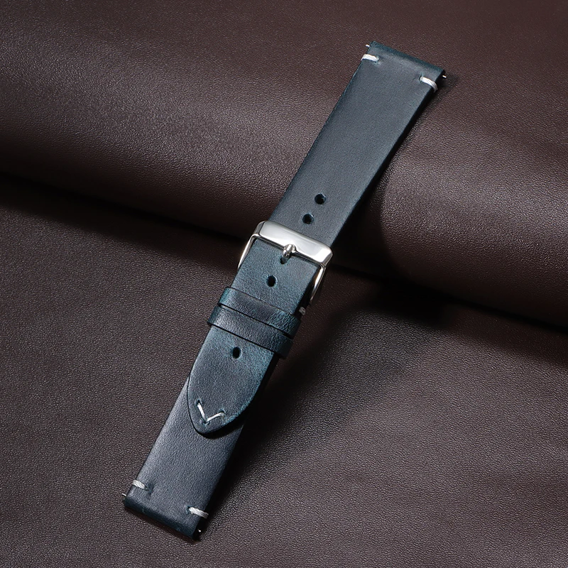 Vintage Oil Wax Genuine Leather Watchband - Quick Release Calfskin Strap