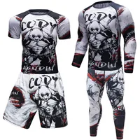 Men Tracksuit MMA Rashguard Jiu Jitsu T-shirt+Pants Fitness Boxing Jerseys Set BJJ Muay Thai Gym Rash Guard Sportsuit Brand 2