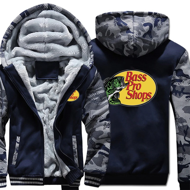 Bass Fishing Hoodies Men Coat Winter Warm Fleece Bass Fish Sweatshirts Jacket 4