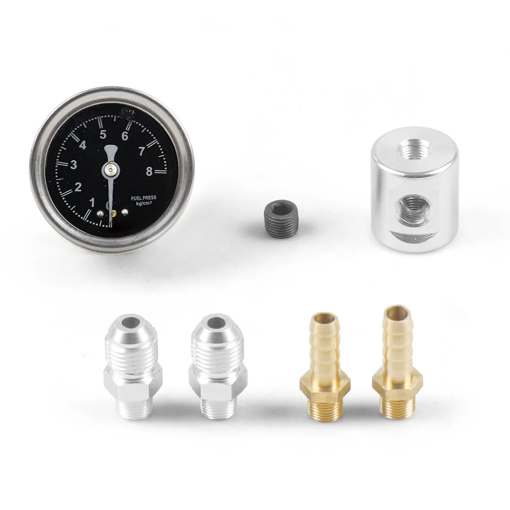 Universal 1/8 NPT Fuel Pressure Gauge Liquid Filled Polished Case and Adaptor Kit Psi＆Bar＆kg/cm&sup2; For Fuel Injection Systems Automotive Gauge