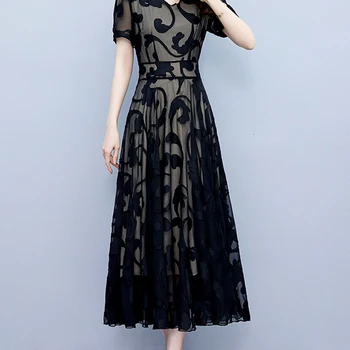 여성을 위한 여름 의류 새로운 롱 드레스, 우아한 파티 한국 캐주얼 패션 메쉬 비치 미디 럭셔리 휴가 이브닝 드레스 2023