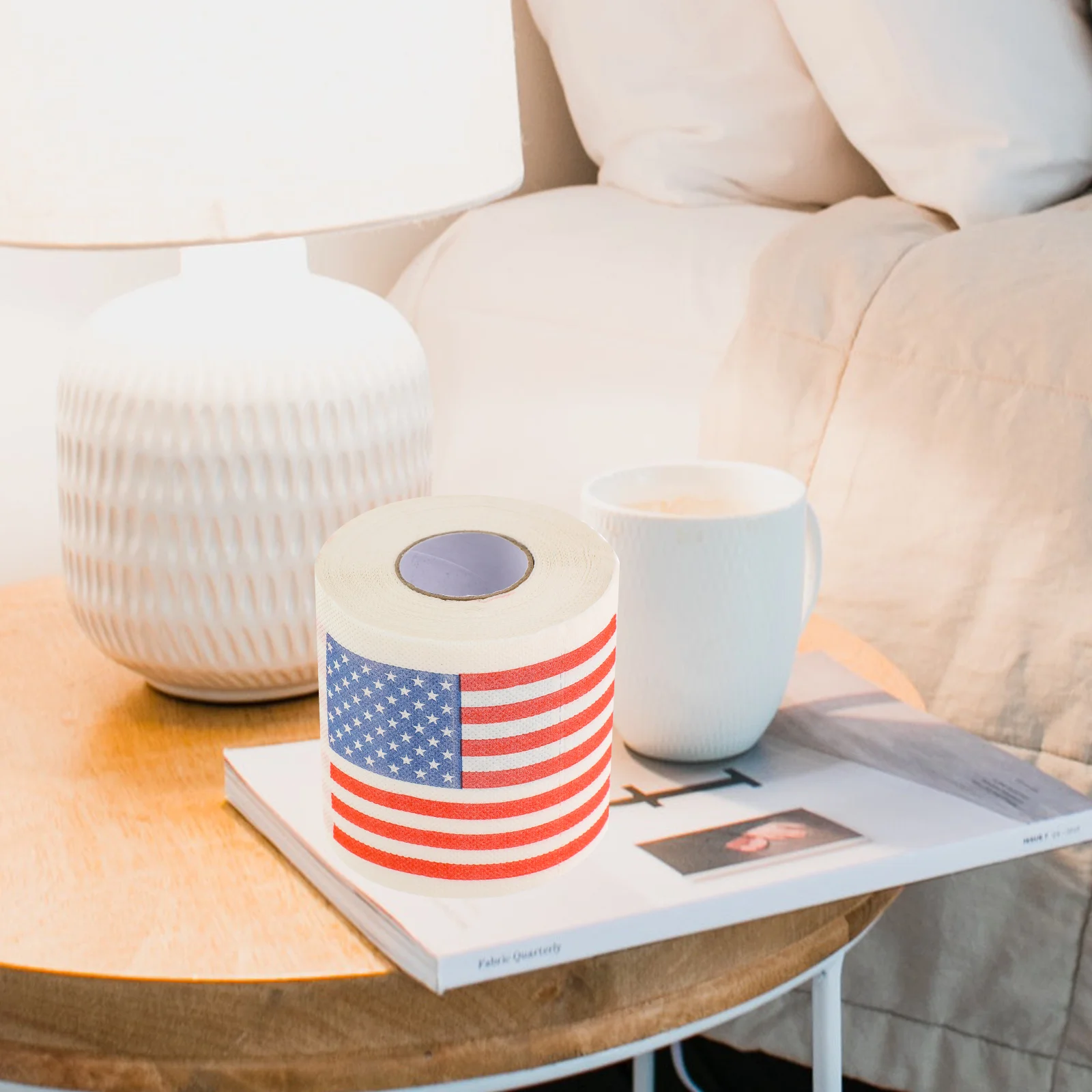 2Pcs American Flag Printed Toilet Paper Premium Wood Pulp Safe Material Bathroom Tissue Roll Napkin Paper Soft Smooth Lines