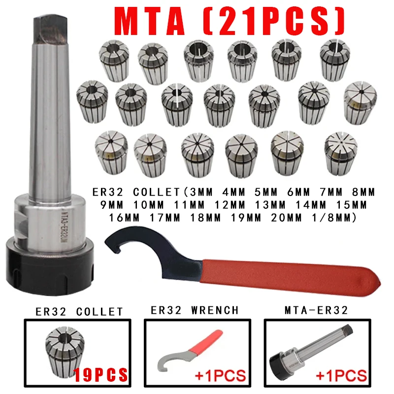 Spring Clamps ER32 21PCS MT4 ER32 MT3 MT2 1PCS Wrench 1PCS Collet Chuck Morse Holder Cone CNC Milling Lathe tool spring collet collet chuck spring collet chuck engraving collet chuck