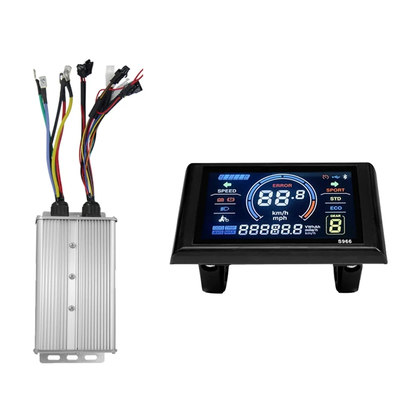 

S966 Electric Bike LCD Display Meter+48V-72V/60A 18 Tube Sine Wave Controller E Scooter LCD Panel For Mountain Ebike Black