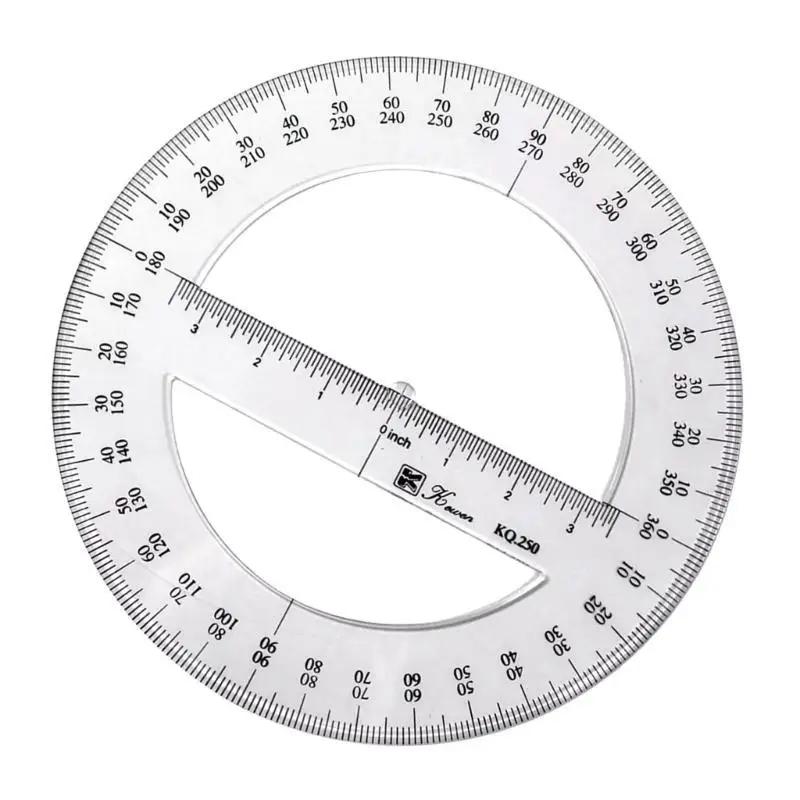 31BA 25cm 원형 각도기 눈금자 플라스틱 수학 측정 도구 전체 중심 각도 각도기 수학 각도기