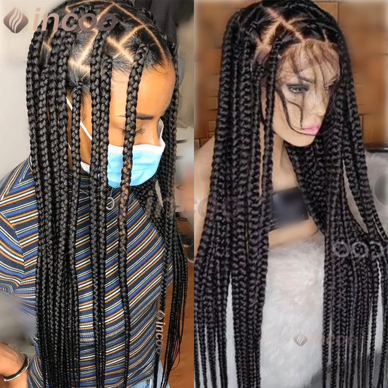 

36 Inch Larger Box Braided Wigs Cornrow Knotless 360 HD Full Lace Braid Wigs Goddess Synthetic Braid Wig For Black Women Incoo
