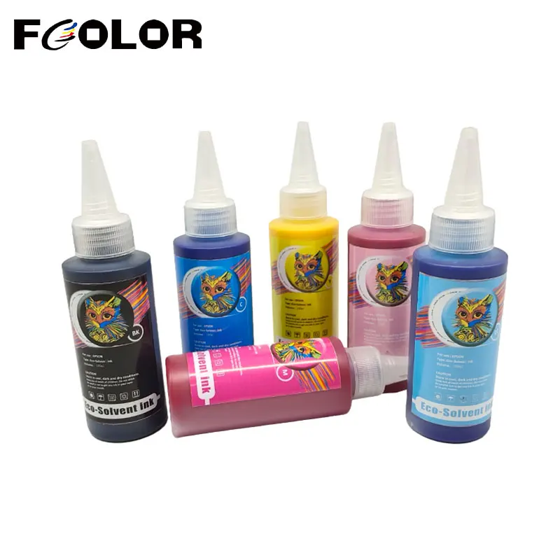 Fcolor 100ML 250ML 6 colors Eco-Solvent Ink Set For Epson DX5 DX6 Printhead Eco Solvent Ink Indoor Wallpaper Poster Printing