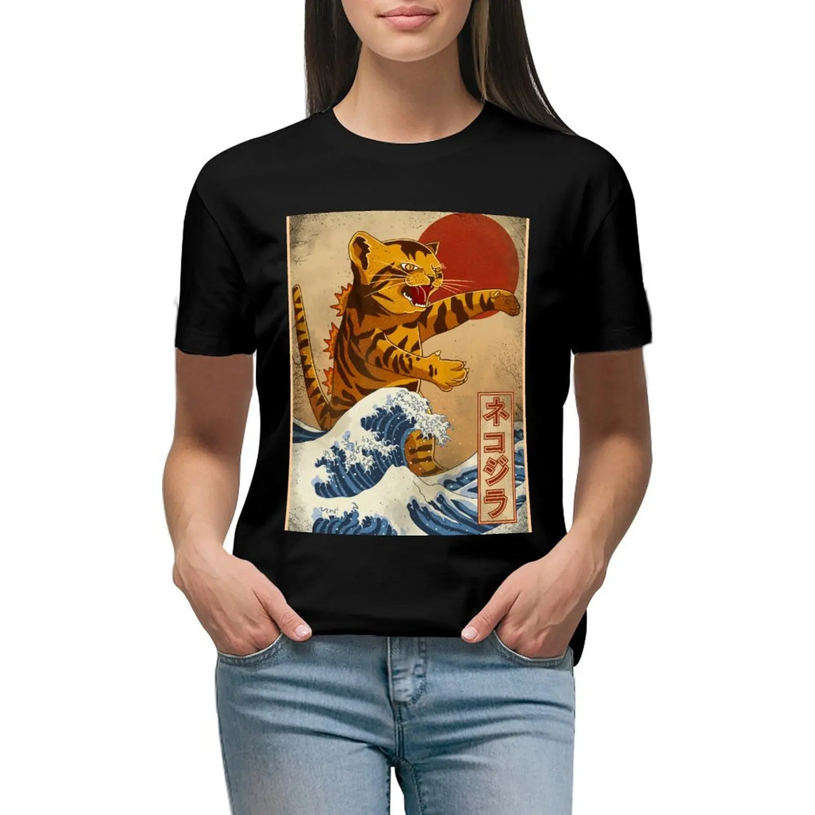 

Футболка catzilla с принтом животных, рубашка для девочек, эстетическая одежда, женская футболка