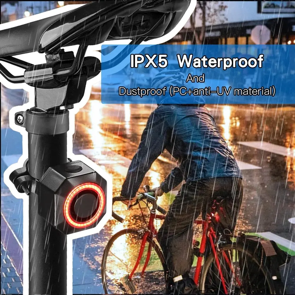 Bicycle Rear Light Bicycle Burglar Alarm Taillight Waterproof Smart Auto Brake Sensing Tail Lamp Remote Control USB Charge bike rear light