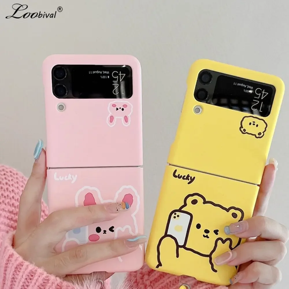 Cartoon Bear Ultra Slim Hard Shockproof Case for Samsung Galaxy Z Flip