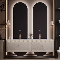 หรูหราสไตล์โรงแรมตู้ห้องน้ําอ่างล้างหน้าคู่ผสมแผ่นหินฝรั่งเศสอ่างล้างหน้าตู้ห้องน้ําอ่างล้างหน้า 4