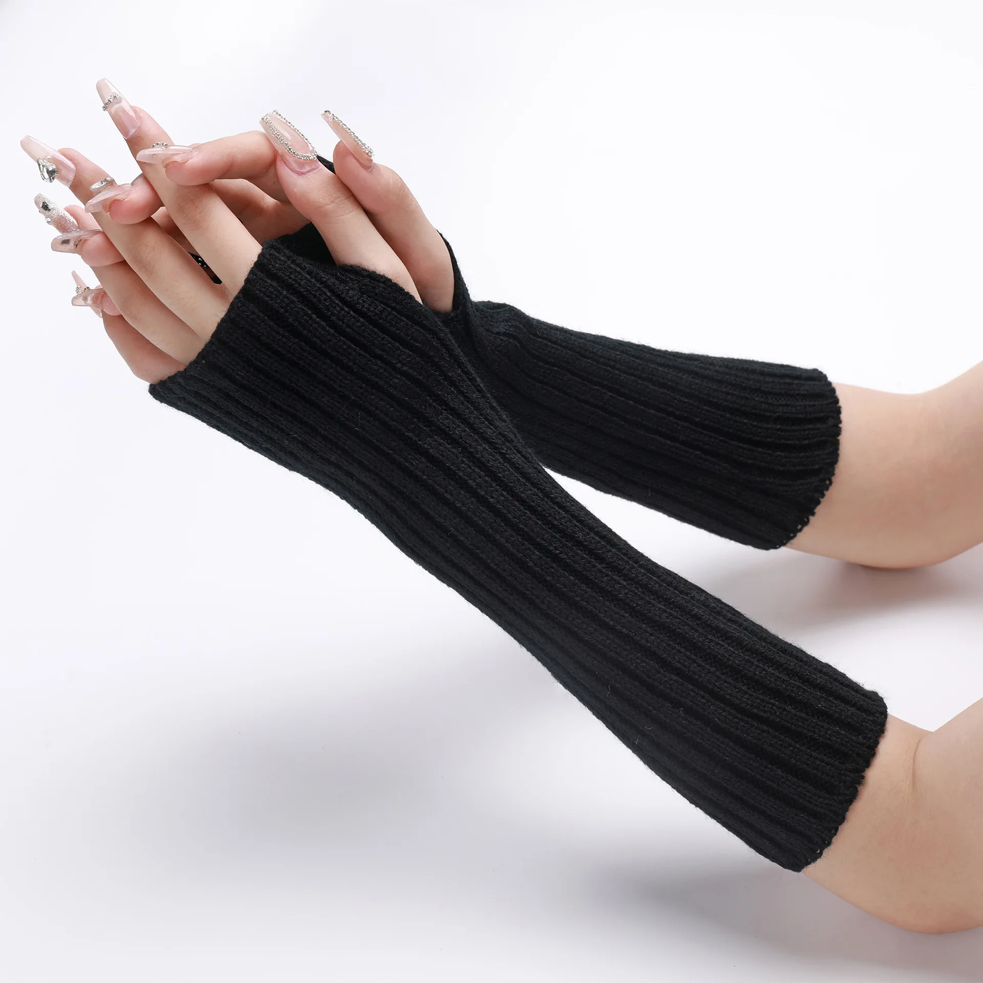 2PCS Knitted Arm Warmers, Long Ribbed Fingerless Gloves, Winter Warm Hand Sleeves For Women, Fashion Casual Arm Sleeves