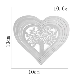 Elevate Your Outdoor Space with a 3D Flowing Wind Spinner - Stainless Steel Mirrored Hanging Decor - Silver color (Heart Tree of life)